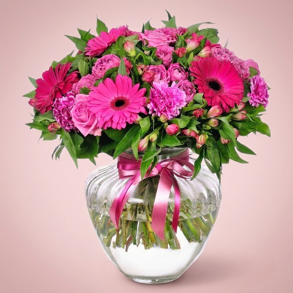 Bright pink bouquet of seasonal blooms by Victoriana Florist Wellington Main image
