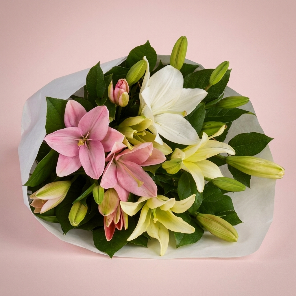 Lily bouquet in pink and white tones from Victoriana Florist Wellington Main image