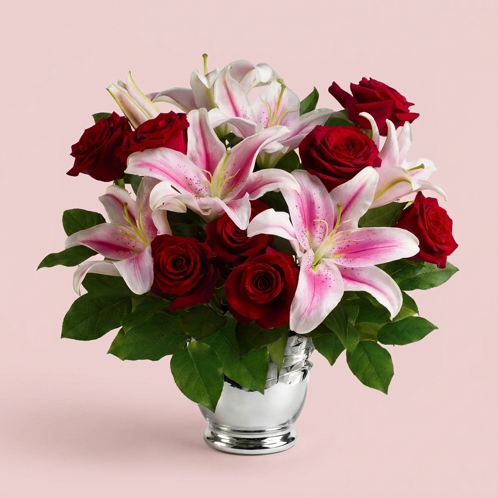 Red roses and lilies bouquet by Victoriana Florist Wellington Main image