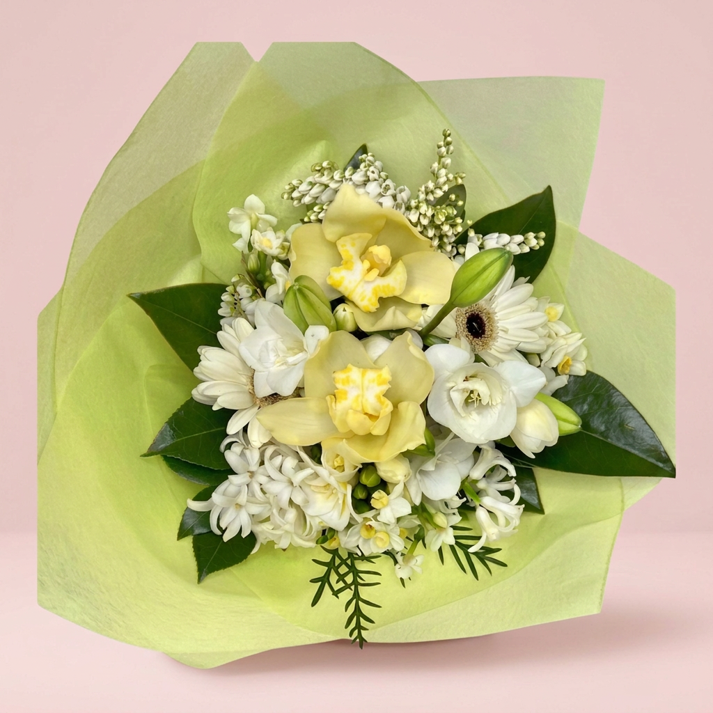 Pastel bouquet of soft-toned seasonal blooms by Victoriana Florist Main image