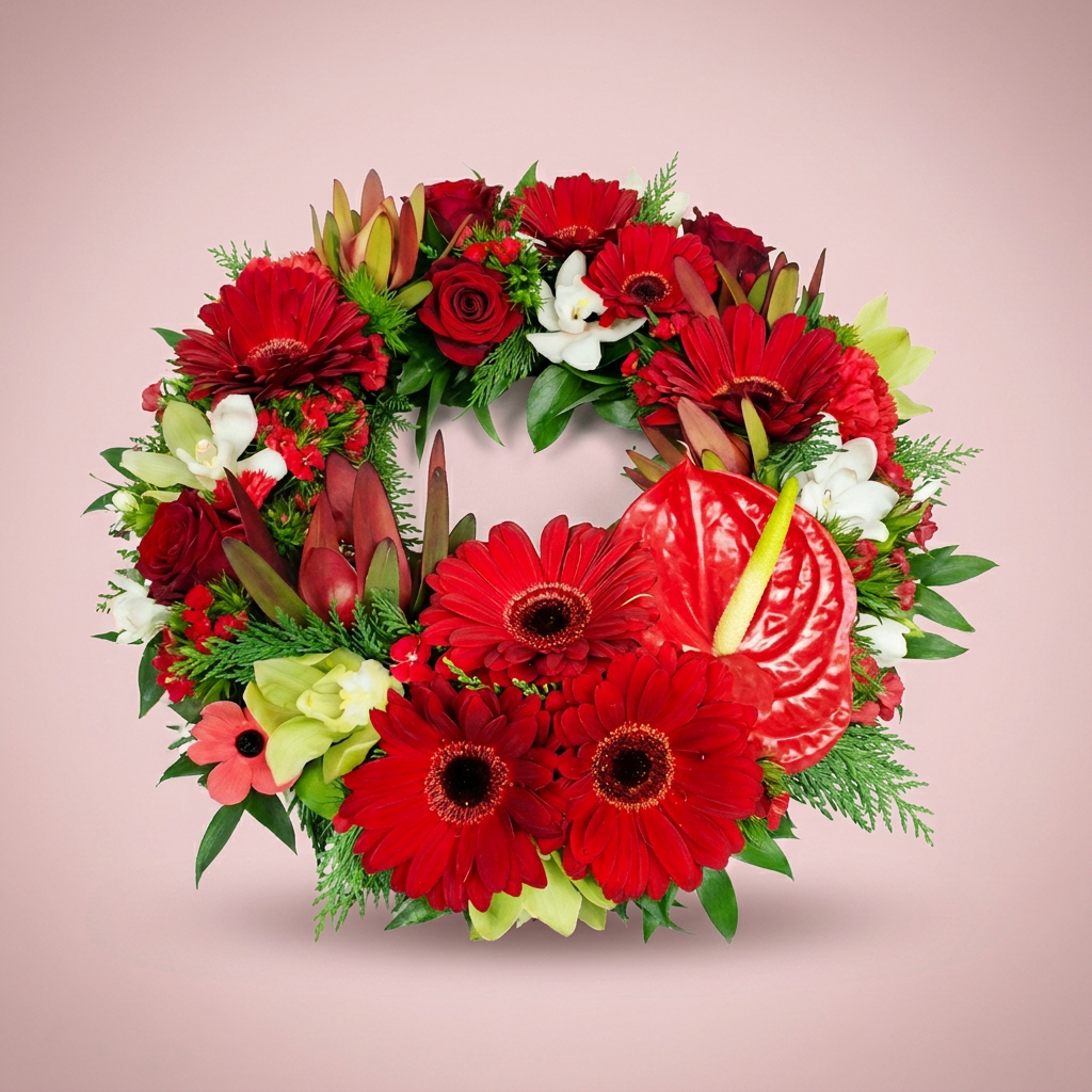 Custom fresh flower funeral wreath by Victoriana Florist Wellington